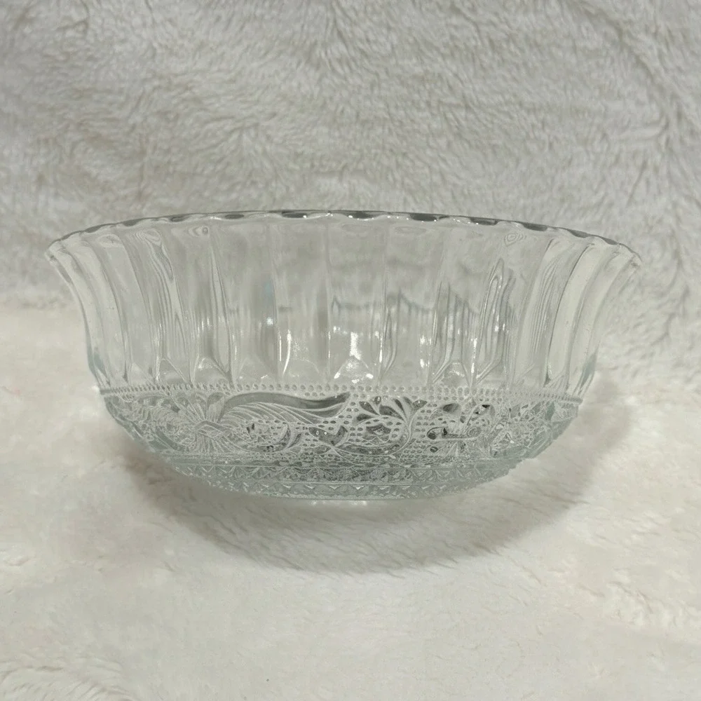 Glass Serving Bowl Cut Clear Vintage Style 6 3/4